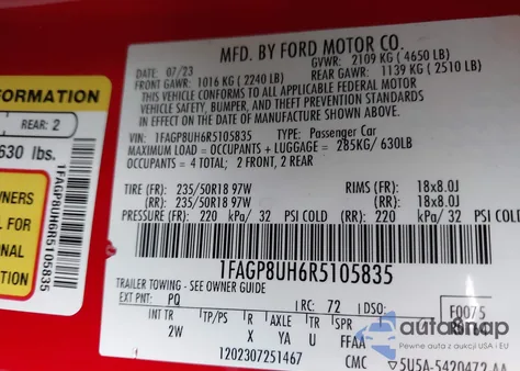 2024 Ford Mustang from USA, damaged, VIN 1FAGP8UH6R5105835